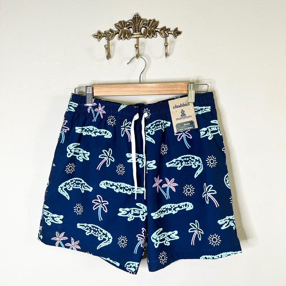 Chubbies Swim Trunks The Neon Glades Mens Size Medium Navy Blue Gator NEW